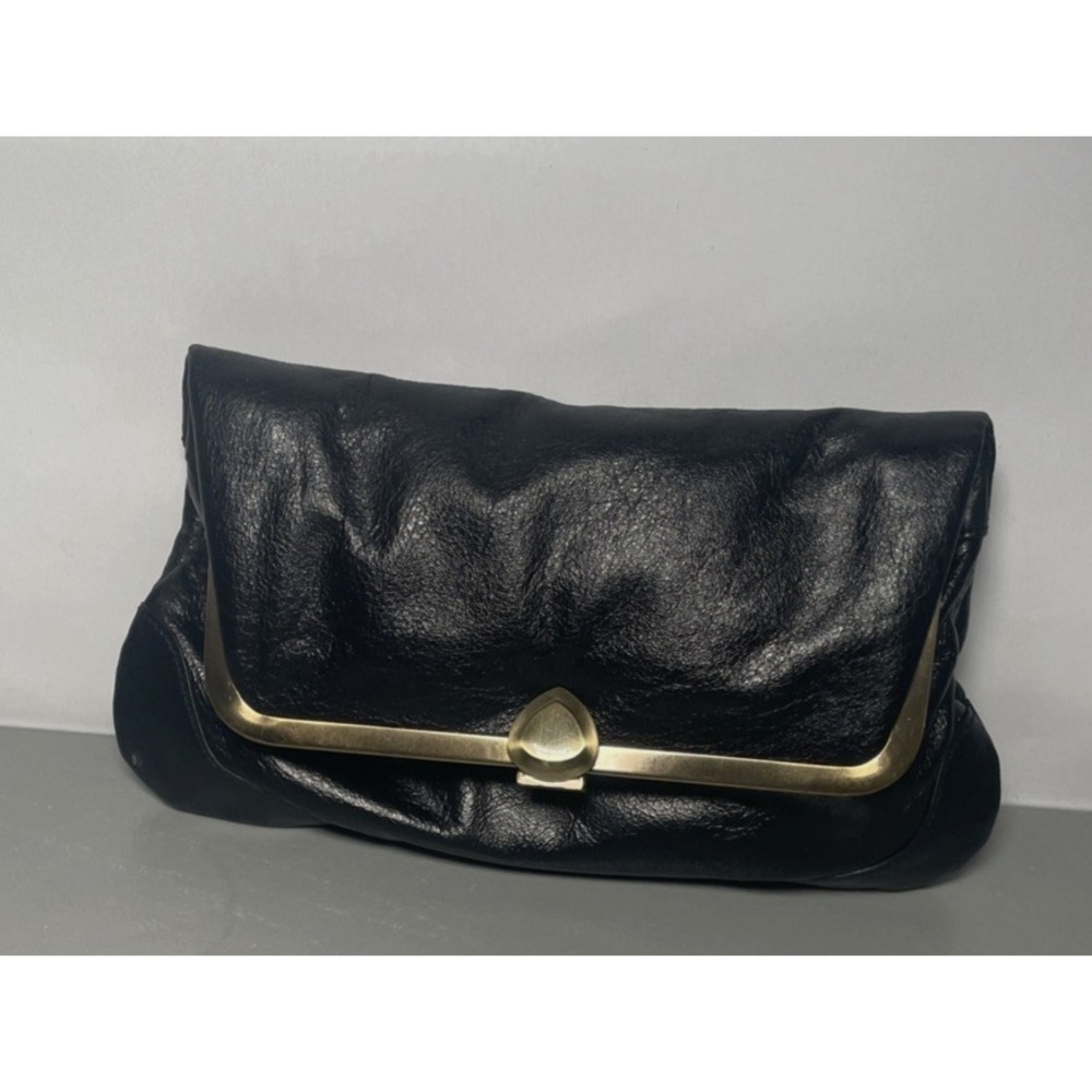 KATE LANDRY BLACK LEATHER PURSE EVENING CLUTCH BAG